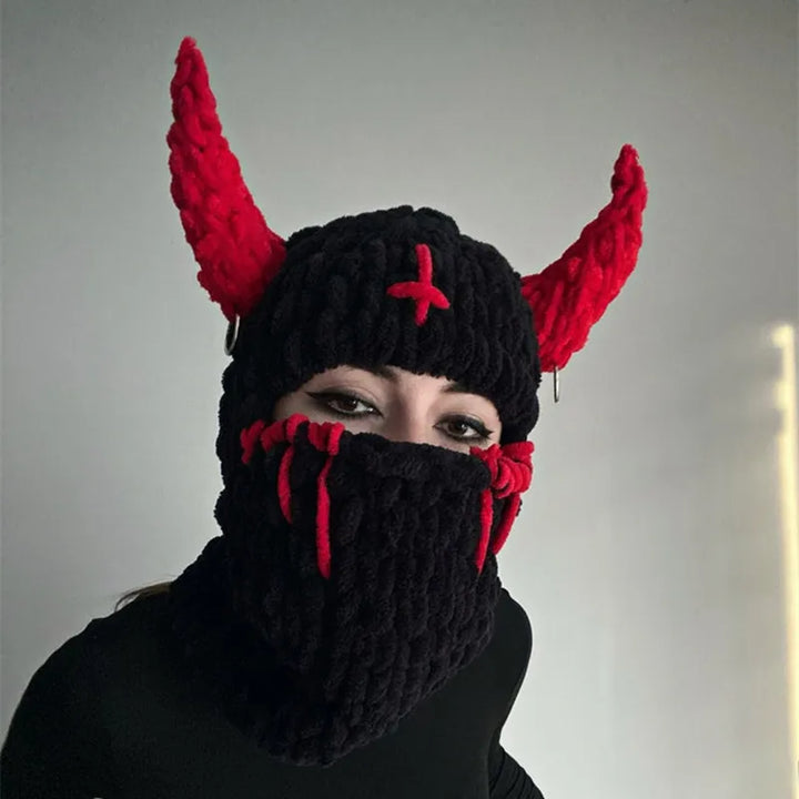 Halloween Funny Rabbit Ears Creative Knitted Hat Beanies Warm Full Face Cover Ski Mask Hat Windproof Balaclava Hat Outdoor Sport