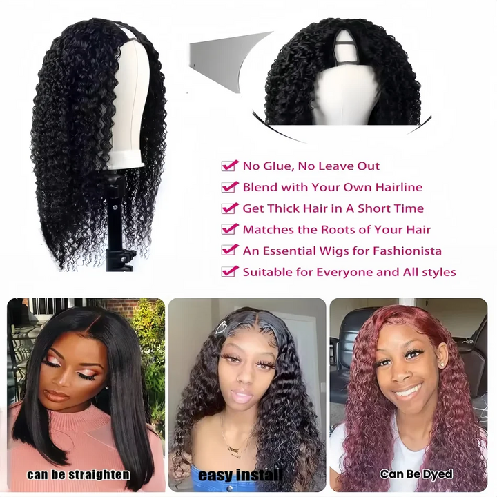 200 Density Kinky Curly V-Part Wig Human Hair No Leave Out Upgrade Deep Wave Curly V Shape Wig No Glue Clip In Half Wigs on Sale