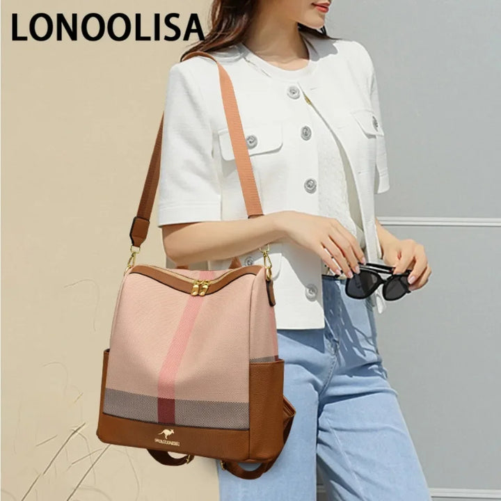 LONOOLISA Multi-functional Women's Backpacks Luxury Designer Rucksack High Quality Travel School Shoulder Bag Casual Sac A Dos