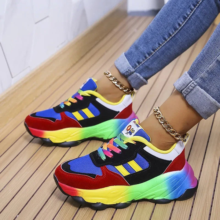 Women's Sneakers Tennis Womens Casual Running Shoes Rainbow Vulcanized Shoes Lace-uos Platform Shoes Comfortable Tenis De Mujer