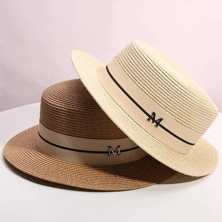 Straw hat women's summer flat top small top hat beach vacation hat straw woven hat sun hat