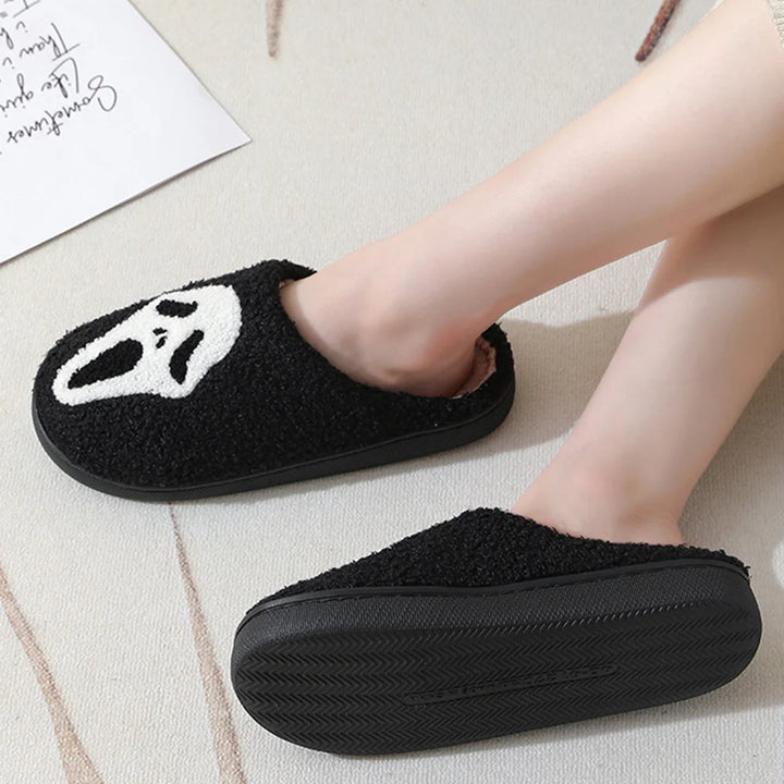 Halloween Cotton Slippers For Women Pumpkin Ghost Bat Soft Plush Non-Slip Shoes For Home Party And Winter