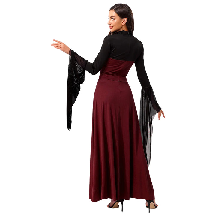 Halloween Costume Vampire Witch Cosplay Costume for Women Flared Mesh Cuffs Medieval Witch Maxi Dresses Masquerade Party Dress