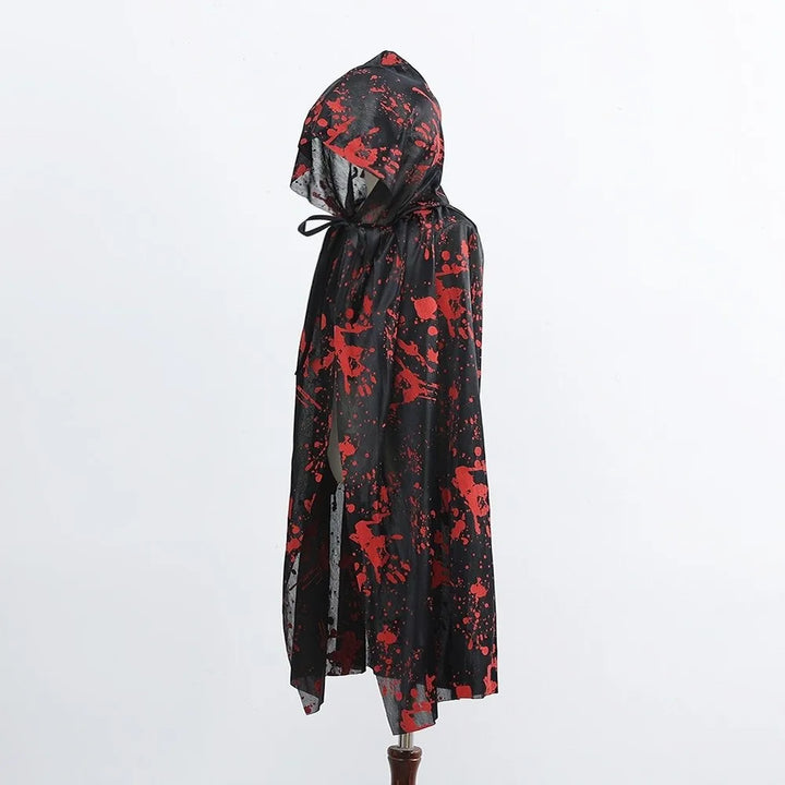 Casual Bloodstain Halloween Costume Cosplay Props Funny Party Halloween Death Cloak with Cap Dark Plaid Spider Web Cape Adults