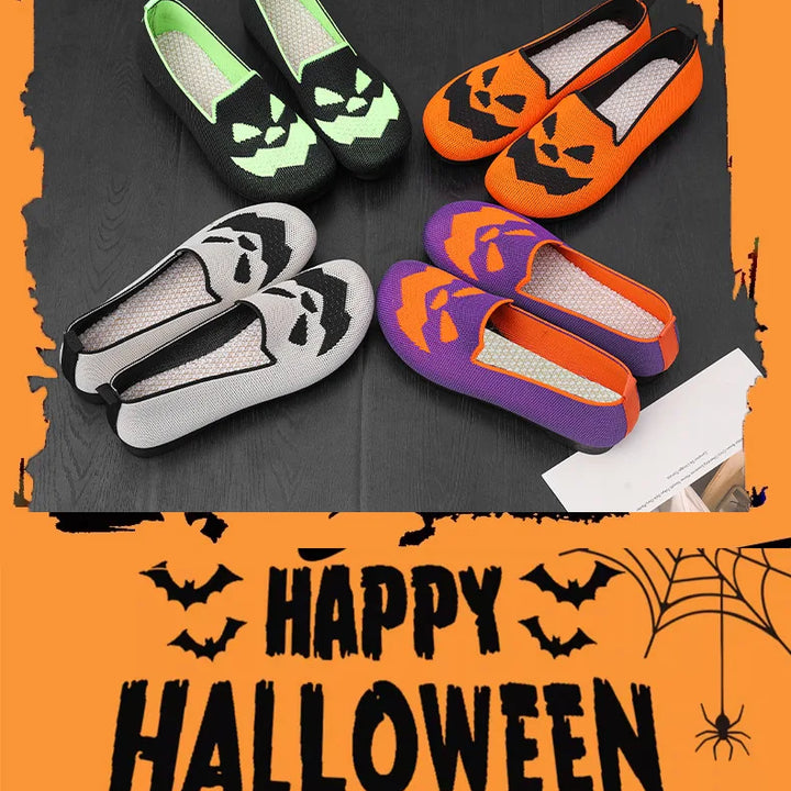 2024 New Women's Shoes Halloween Pumpkin Casual Flat Shoes Single Lightweight, Breathable, Fashionable Cloth Shoes