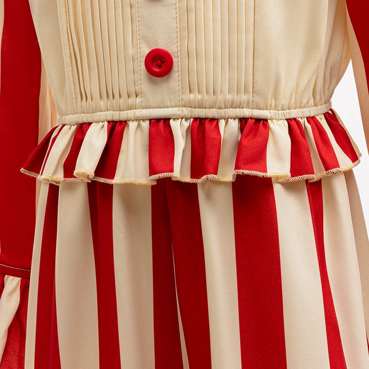Halloween Funny Clown Cosplay Costume For Children Red Striped Jumpsuit Boys Girls Party Dresses Up Ruffle Girl Clothes Outfits