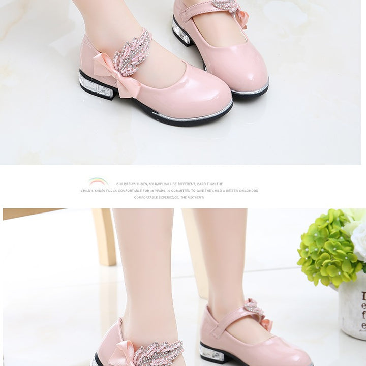 Girl Princess Little Leather Shoes 2025 New Arrival Kids Black Crystal Student Performance Flats Children's Soft Sole Children's Shoes