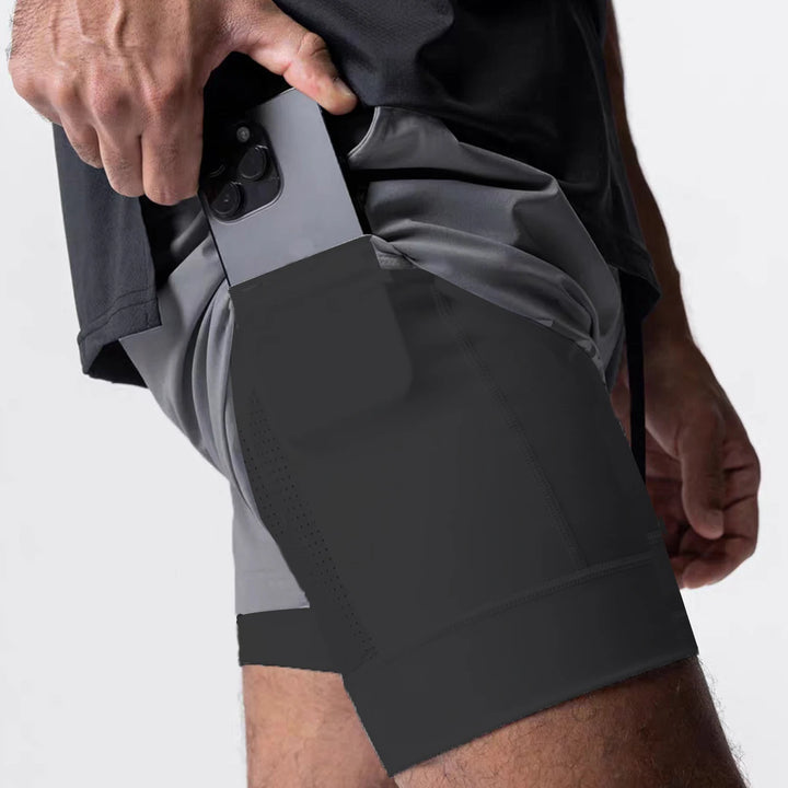Sports shorts for men, double layered, quarter quick drying, elastic basketball, running training equipment, deep squat fitness,