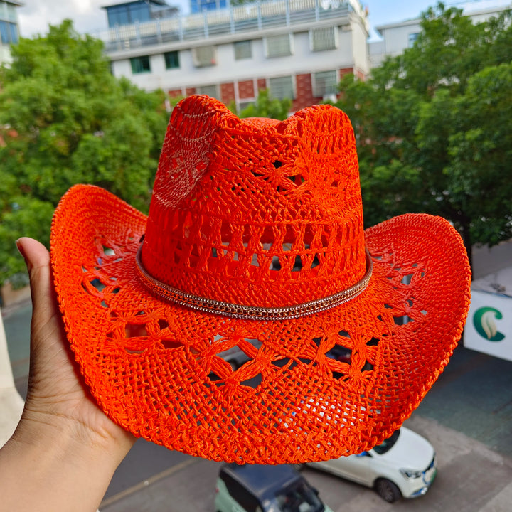 hats straw cowgirl western hat  mexican hat  retro curling hat western cowboy hat outdoor riding hat travel sports hat