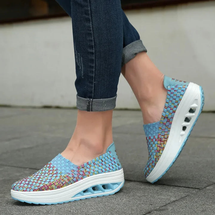 Women Sneakers Casual Wedges Increased Platform Shoes Woman Woven Breathable Sneakers Tenis Shoes Zapatillas Chaussure Femme