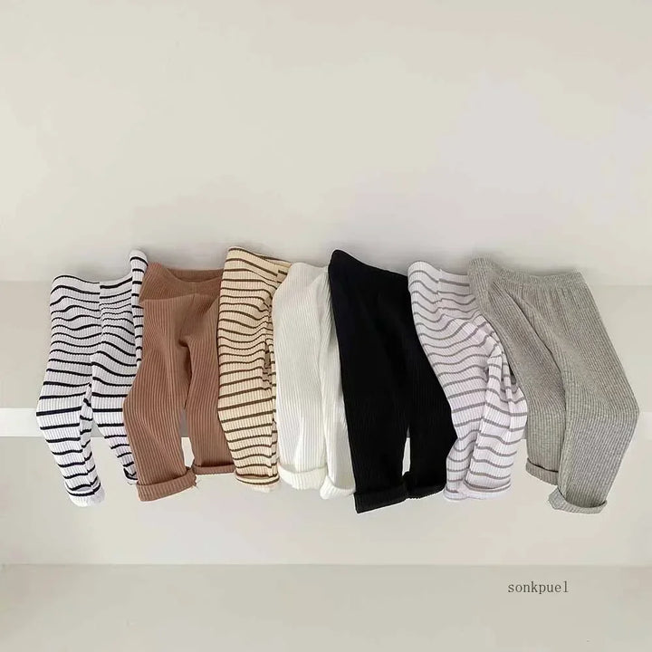 Baby Solid Leggings Girls All-match Striped Skinny Pants Kids Cotton Elasticity Slim Pants Newborn Boy Stretch Trousers