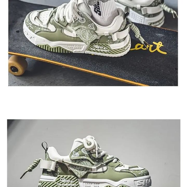 Mens Shoes 2025 Platform Sneakers New Trend Design Graffiti Skateboard Shoes Lace UP Soft Sole Non Slip Outdoor Sports Shoes