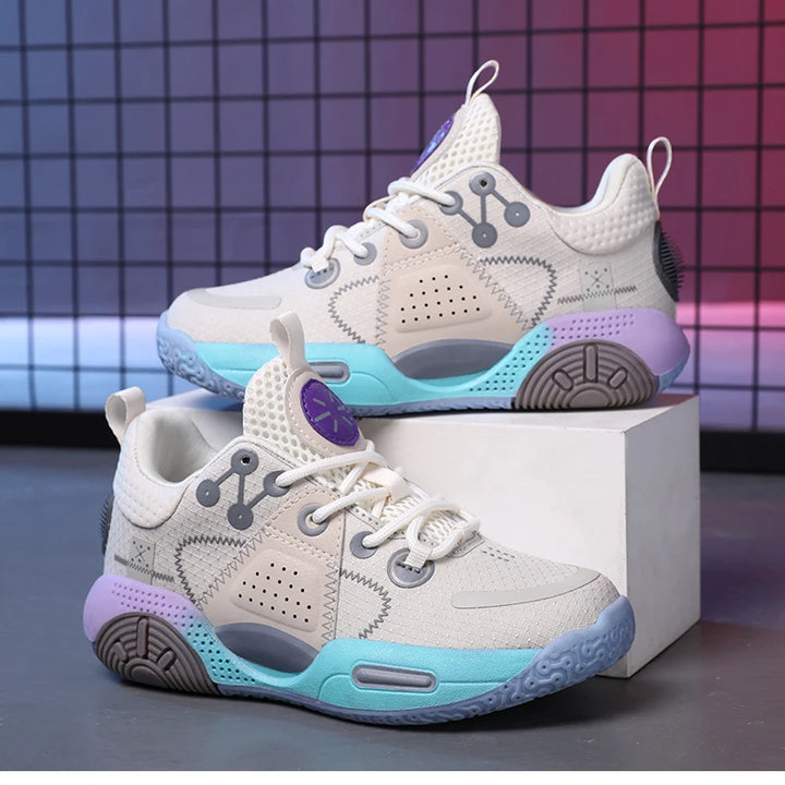 Kids Fashion Sneakers for Boys Leather Breathable Sports Basketball Shoes Lightweight Children School Walking Footwear
