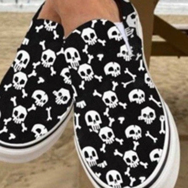 Flats Halloween Pumpkin Shoes 2023 Autumn Skeleton Printing  Women Shoes Slip-on Lazy Canvas Shoes Loafers Zapatos Mujer