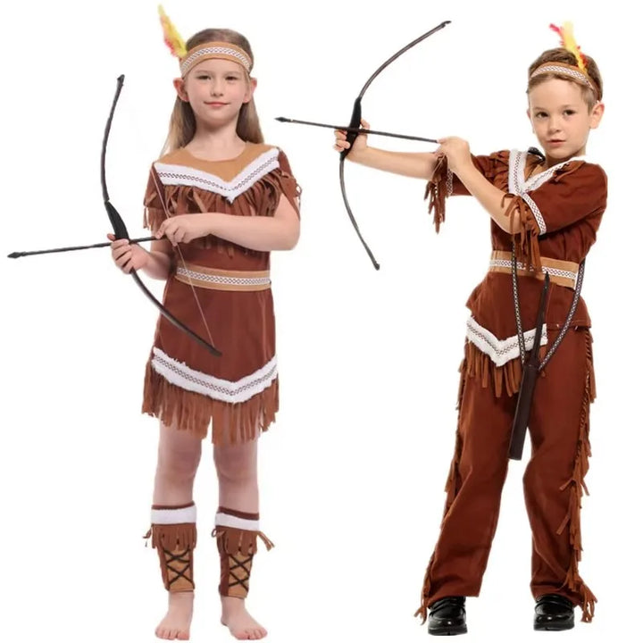 Halloween Indian Princess Costumes Kids Girls Boys Pocahontas Huntress Costume Purim Party Mardi Gras Fancy Dress Up ﻿