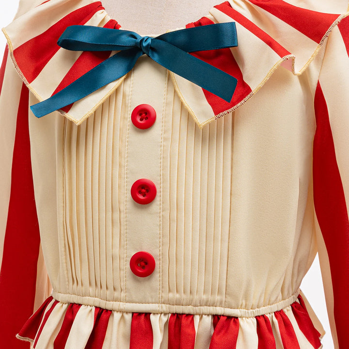 Halloween Funny Clown Cosplay Costume For Children Red Striped Jumpsuit Boys Girls Party Dresses Up Ruffle Girl Clothes Outfits