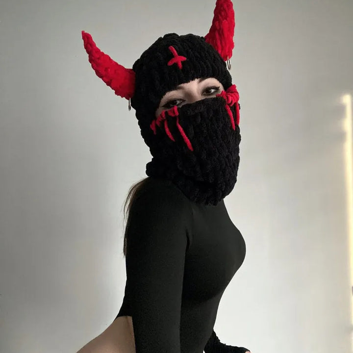 Halloween Funny Rabbit Ears Creative Knitted Hat Beanies Warm Full Face Cover Ski Mask Hat Windproof Balaclava Hat Outdoor Sport