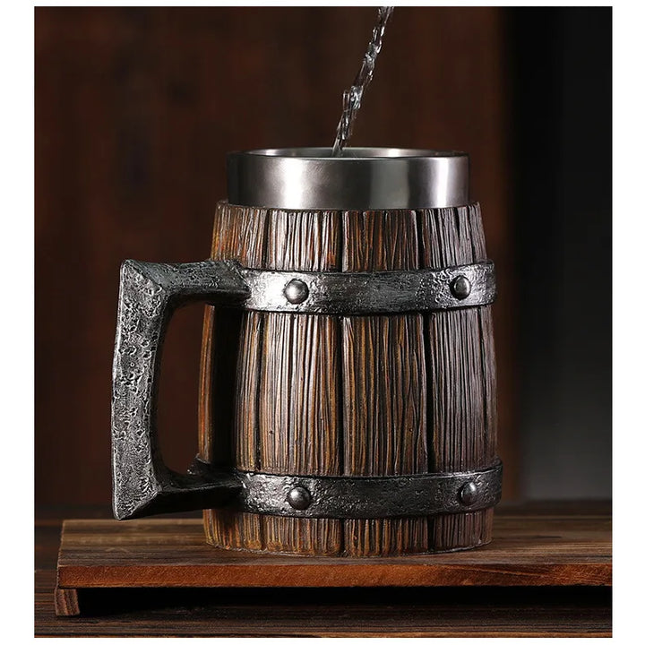 Hot-selling Wooden Barrel Beer mug , Large-capacity  Coffee mug Water bottle ,Tazas de café with stainless steel