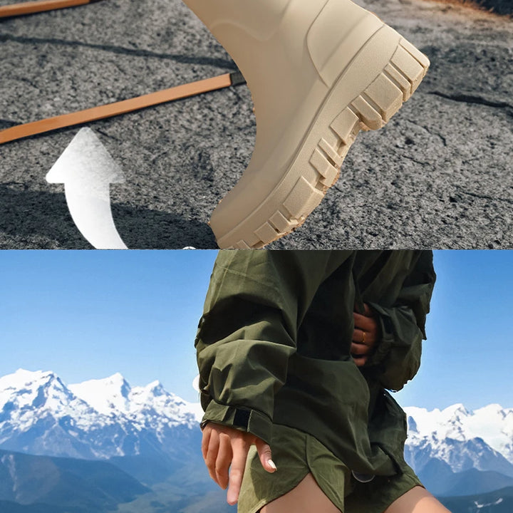 Women Waterproof Boots New Style Elastic Mouth Ankle Boots Mid Top Rain Shoes Non Slip Outdoor Indoor Chelsea Water Boot Woman