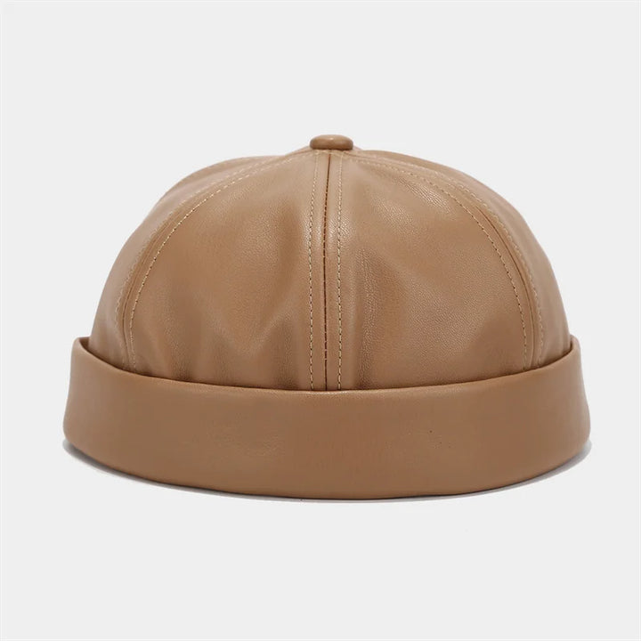 Retro Solid Color Brimless Hat Spring Summer Fashion Casual PU Leather Melon Caps Docker Cap Men Women Adjustable Hip Hop Hats