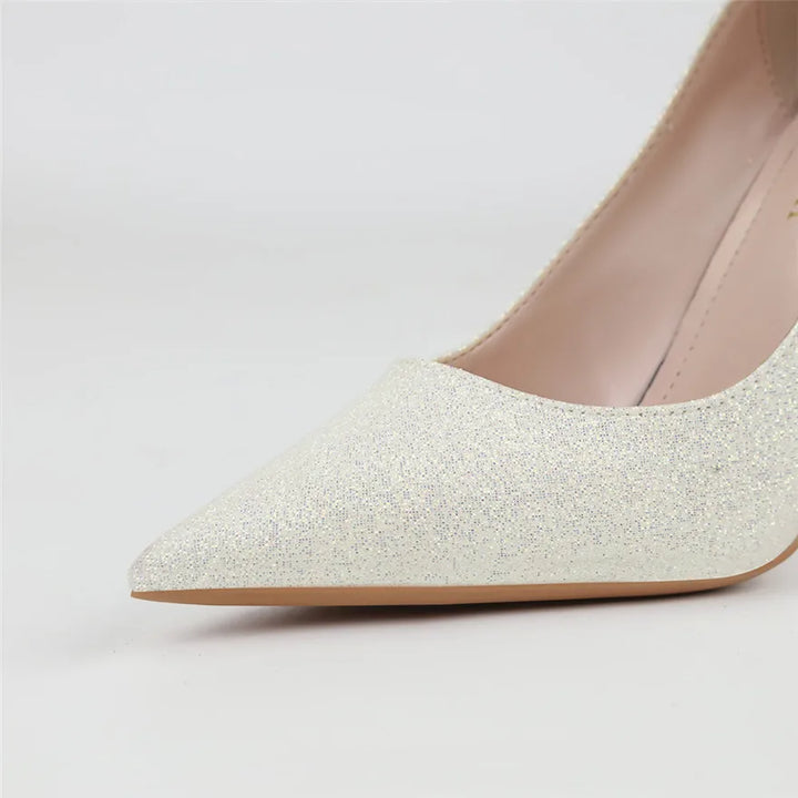 Light Luxury Sexy Women Dress Shoes 2025 Autumn Metal Flower Fashion High Heel Wedding White Pointed Sequins Shiny Female Pumps