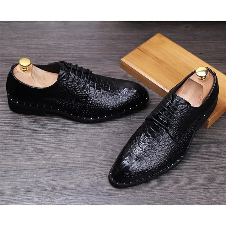2025 Fashion Men's alligator Grain Leather Dress Shoes Man Casual Pointed Toe Oxfords Mens Lace-Up Business Office Oxford Shoe