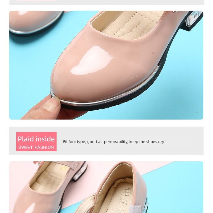 2025 Children's Shoes Girls Black Leather Shoes Performance Shoes Spring & Fall Soft Bottom Children's Single-Layer Shoes Student White Girls Princess Shoes