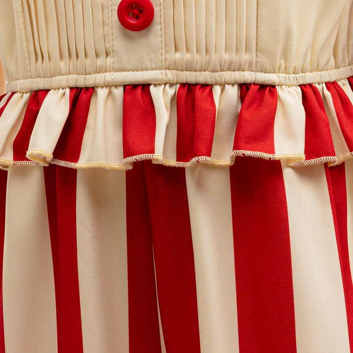 Halloween Funny Clown Cosplay Costume For Children Red Striped Jumpsuit Boys Girls Party Dresses Up Ruffle Girl Clothes Outfits