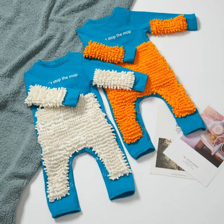 Baby Clothes 2024 New Baby Crawling Clothes Baby Mopping Crawling Clothes Dark Button English long-sleeved Jumpsuit