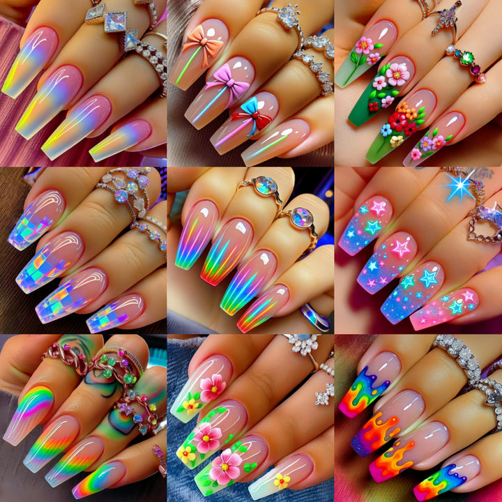 Halloween Fashion Nail Art 216 pieces Nail art patch set Pumpkin Moon Bat Flower Table Nail Art patch Detachable nail art mid-le
