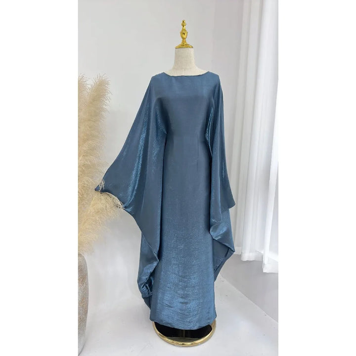 Tossy Autumn Loose Shiny Maxi Dress Butterfly Batwing Long Sleeve Muslim Clothes Party Solid Female Long Dress New