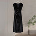 Elegant Velvet Long Dress Women V Neck Sleeveless High Waist Shoulder Pad Dress.