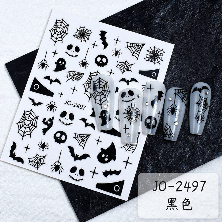 Halloween Cartoon Ghost Design Nail Art Stickers with Spider Skeleton Pattern Nail Decoration Decals