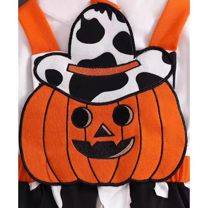 Baby Girls Halloween Clothing Set Cute Ghost Pumpkin Face Applique Suspender Dress with Rompers Carnival Party Cosplay Costume