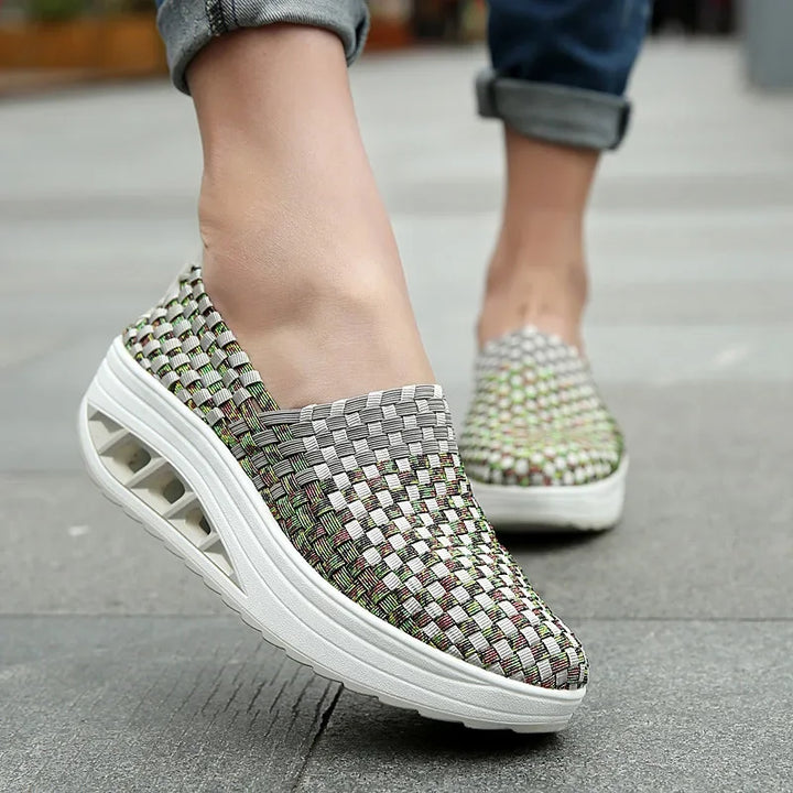 Women Sneakers Casual Wedges Increased Platform Shoes Woman Woven Breathable Sneakers Tenis Shoes Zapatillas Chaussure Femme