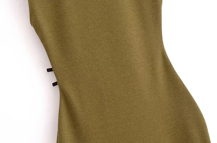 MUJER Pleated Midi Dress for Women Sleeveless Long Dress Vintage Party Buckle Office