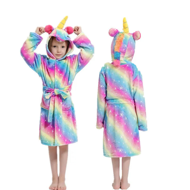 Children Bathrobe For Girls Kigurum Unicorn Pyjamas Kids Colar Fleece Boys Bathrobes Nightgown Baby Sleepwear Hooded Bath Robe