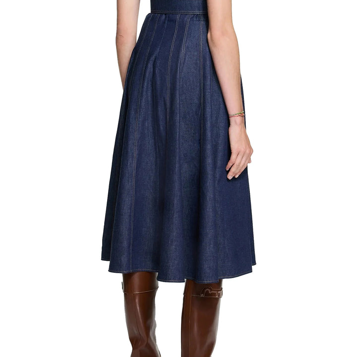 Fashion Sleeveless High Waist Maxi Dress Denim  Elegant O Neck New Office Ladies