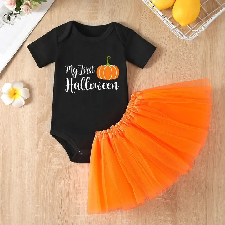 Baby Girls Halloween Outfits My 1st Halloween Romper+ Tutu Dress 2Pcs Outfit Set Costume Newborn Halloween Outfit