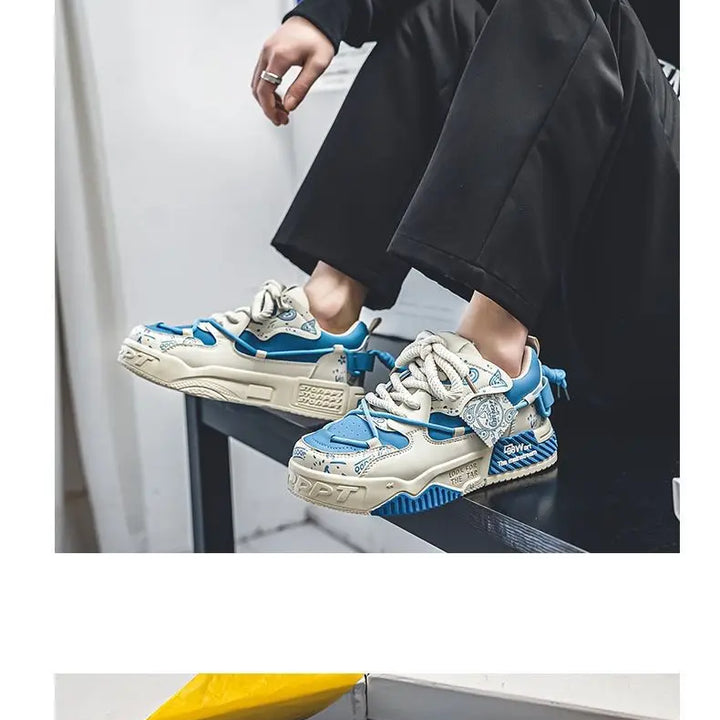 Mens Shoes 2025 Platform Sneakers New Trend Design Graffiti Skateboard Shoes Lace UP Soft Sole Non Slip Outdoor Sports Shoes