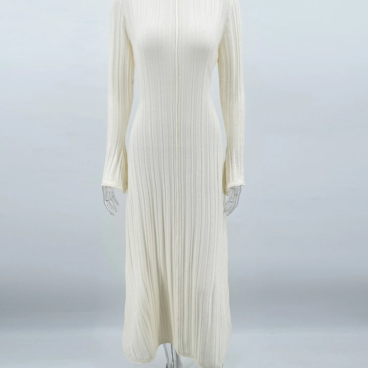 Tossy Knitwear Fashion Loose Maxi Dress Lace-Up High Waist Ribbed Long Sleeve Party