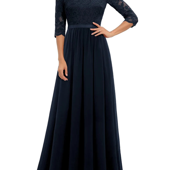 Long Dress Patchwork Lace V-neck Mid-Sleeve Backless Maxi Dress For Women