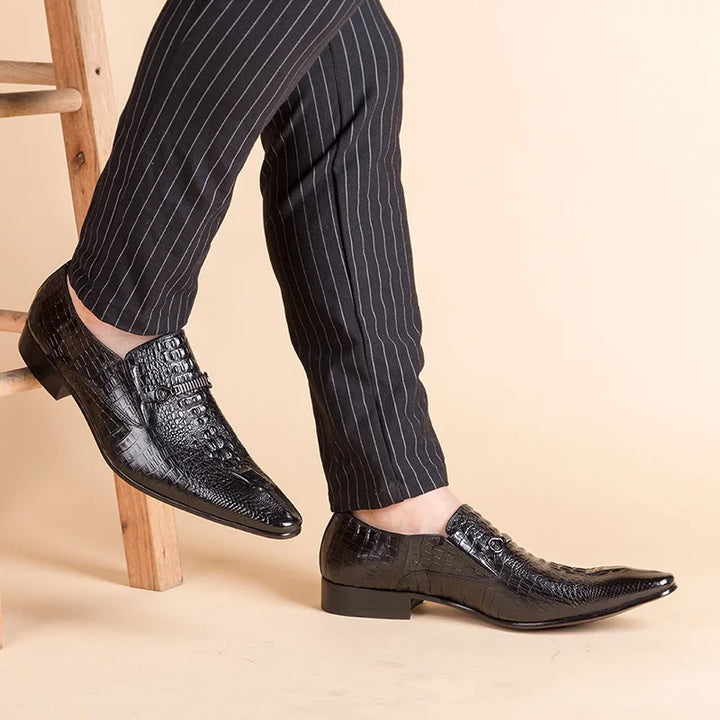 Classic Men's Slip-on Leather Dress Shoes Luxury Fashion Office Casual Business Men Formal Shoes Alligator Pattern Male Loafers