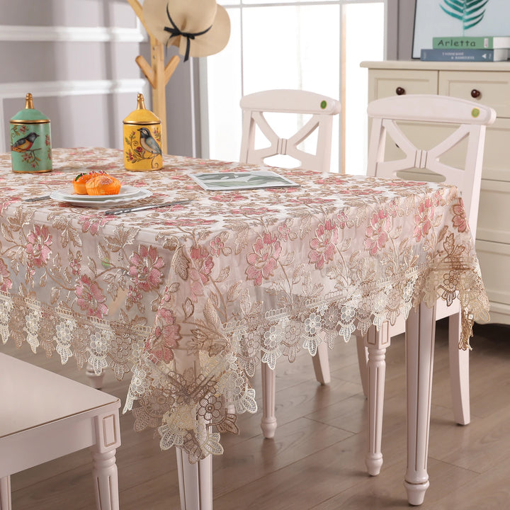 Battilo Lace Table Cover Round Rectangular Tablecloth Luxury Embroidered Coffee Table Cloths for Dining Table Wedding Home Decor