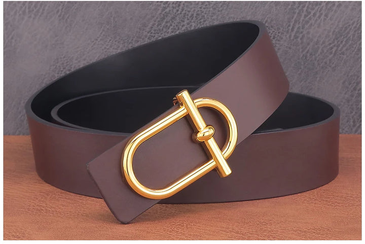 Personality Slide Buckle 3.8cm Cowskin Wide Luxury Strap Men Belts Genuine Leather  Designer Golden Jeans Casual Waistband