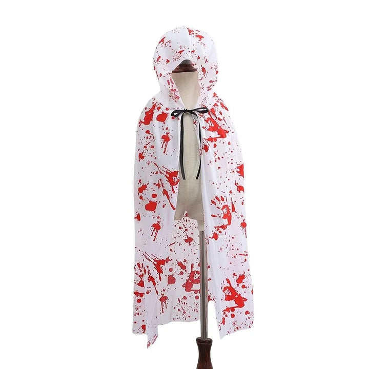 Casual Bloodstain Halloween Costume Cosplay Props Funny Party Halloween Death Cloak with Cap Dark Plaid Spider Web Cape Adults