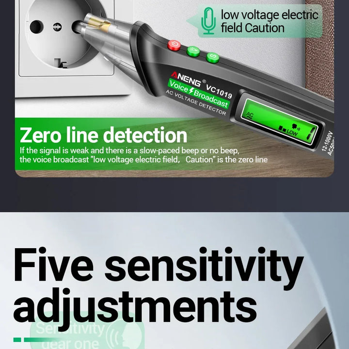 ANENG VC1019 Non-Contact Voltage Tester Pen Voice Broadcast Red Laser Detect 12-1000V Volt Current Pen Electric Test Meter Tools
