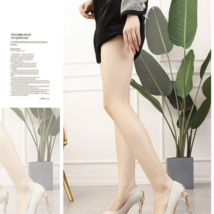 Light Luxury Sexy Women Dress Shoes 2025 Autumn Metal Flower Fashion High Heel Wedding White Pointed Sequins Shiny Female Pumps