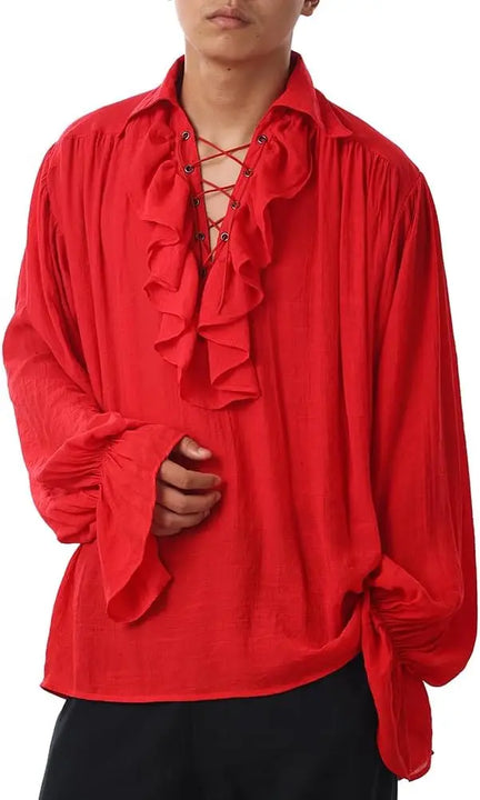 Medieval Halloween Costumes Autumn Casual Shirts Steampunk Cosplay Bandage Long Sleeve Ruffled Shirt Gothic Blouse Tops