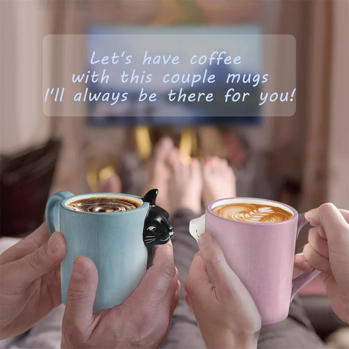 2PCS Kiss Cat Cups Mugs Matching Couples Stuff Ceramics Mugs For Girlfriend Wife Valentines Day Couple Drinkware Wedding Gift